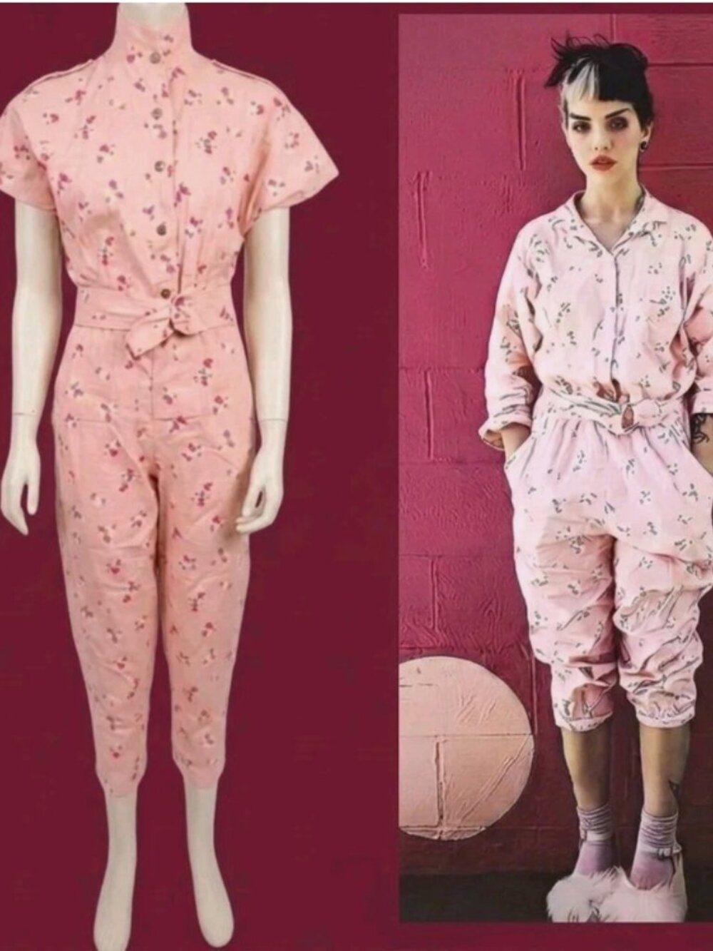 VTG 80s Pink Floral Boiler Suit Jumpsuit Melanie Martinez Style Coquette XS
